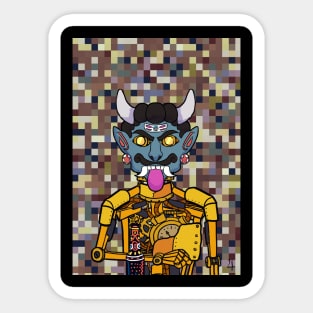 Majestic Golden RobotMask NFT with IndianEye Color and GoldItem - Explore the Beauty of PixelGlyph Art Sticker